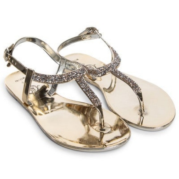 Jelly Sandals gold ankles straps with shiny jewel - Picture 2 of 4